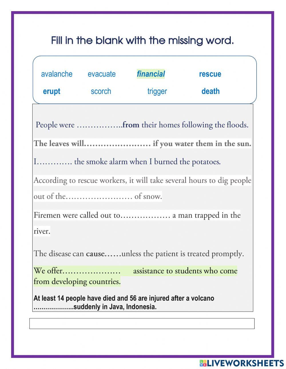 Vocabulary about Volcanic Eruption