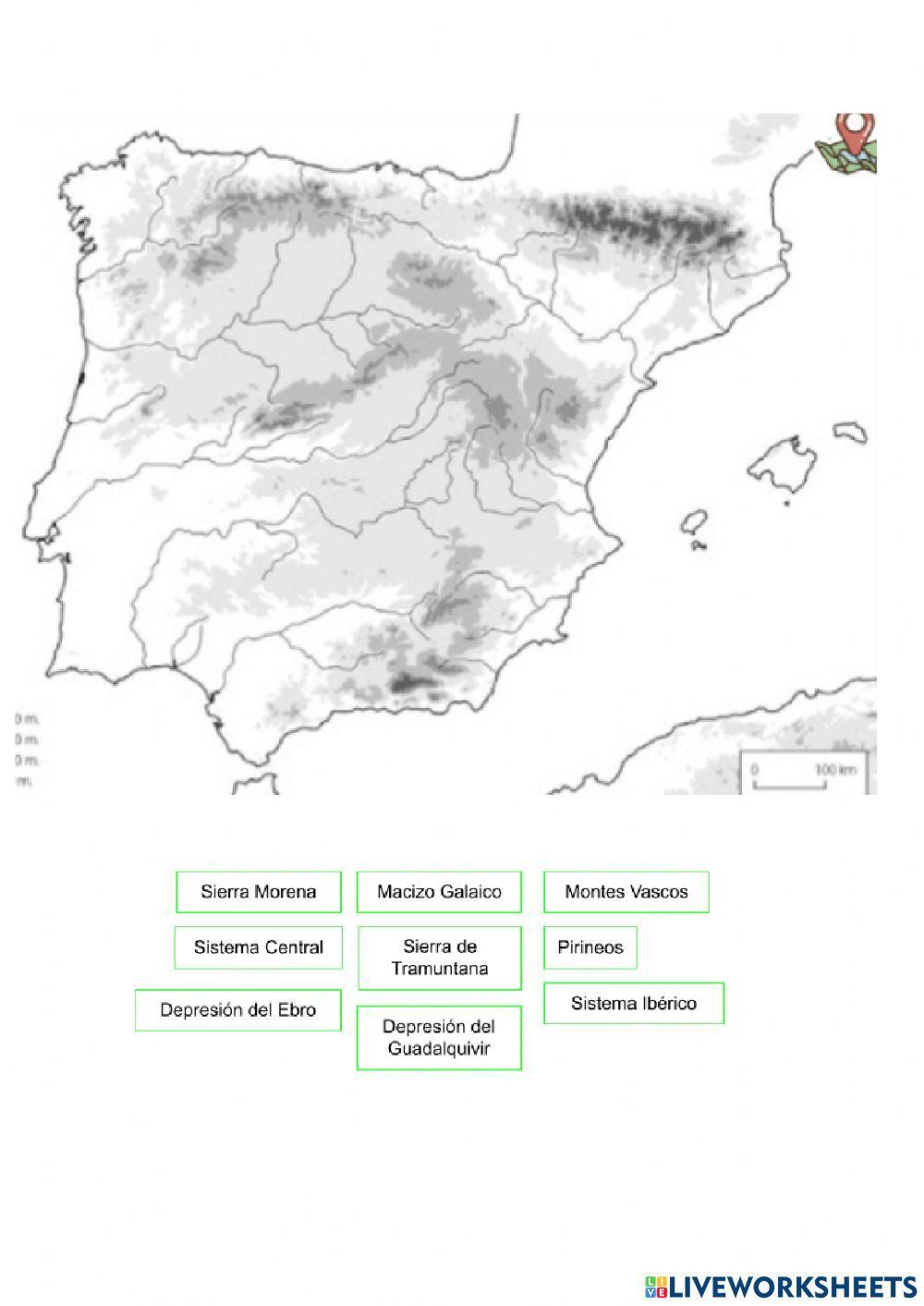 Mapa ríos, montañas, cabos y golfos de España