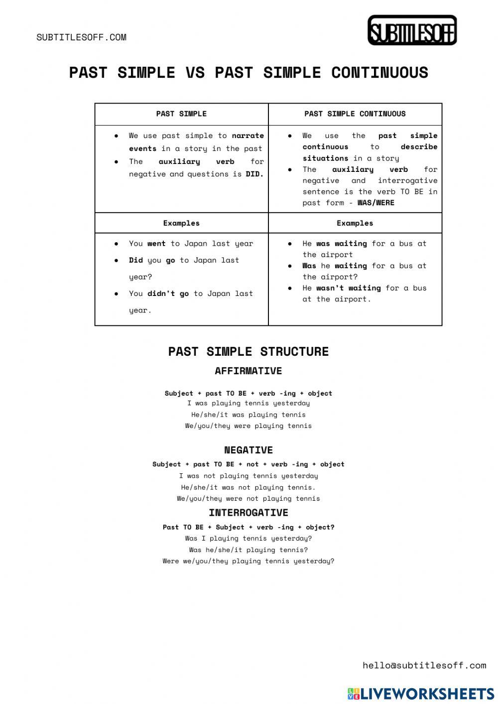 Past simple vs past simple continuous