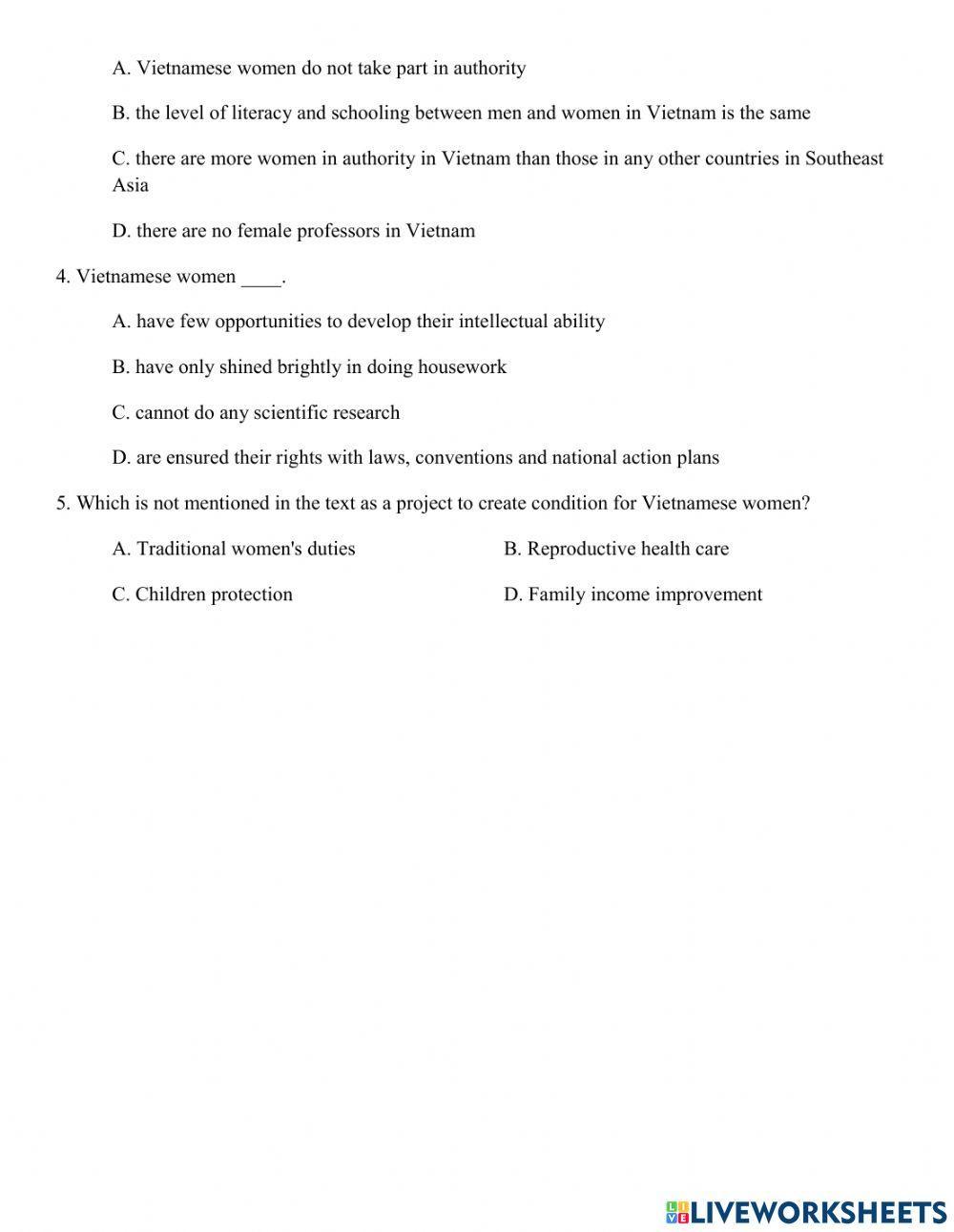 Unit 6.2 - Gender - Reading comprehension