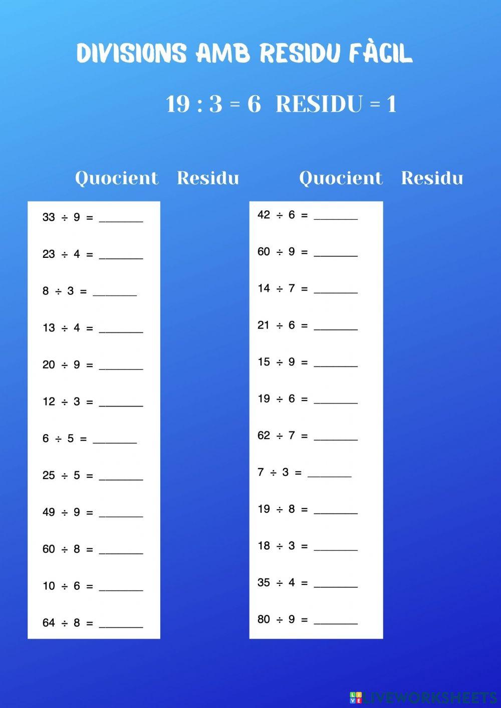 Divisions amb residu