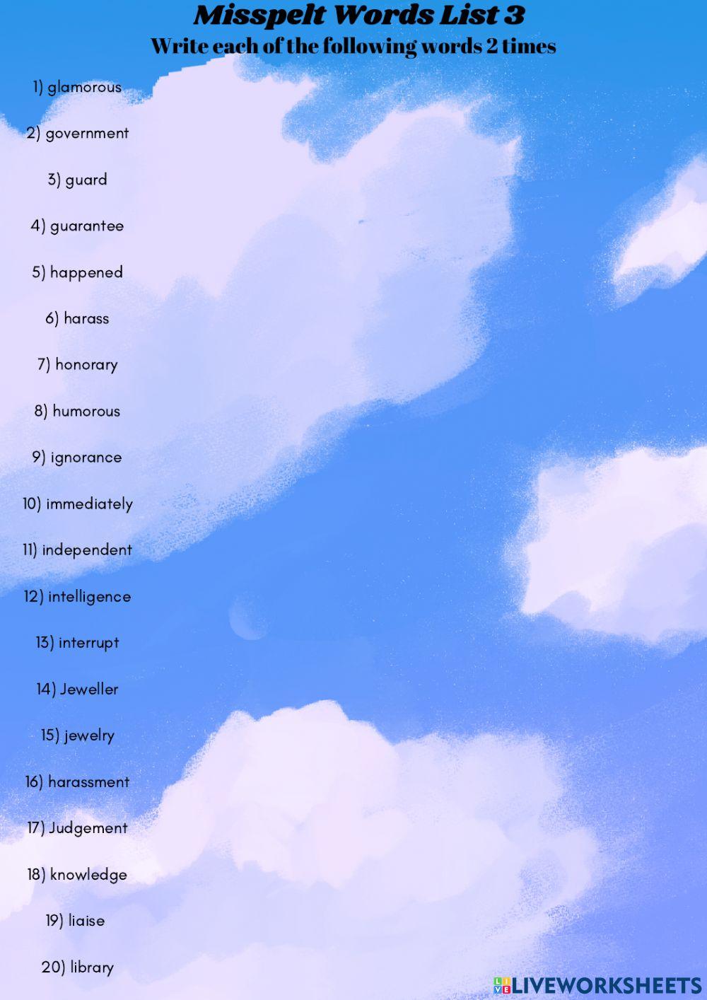 Misspelt Words List 3 Misspelt Words List 3