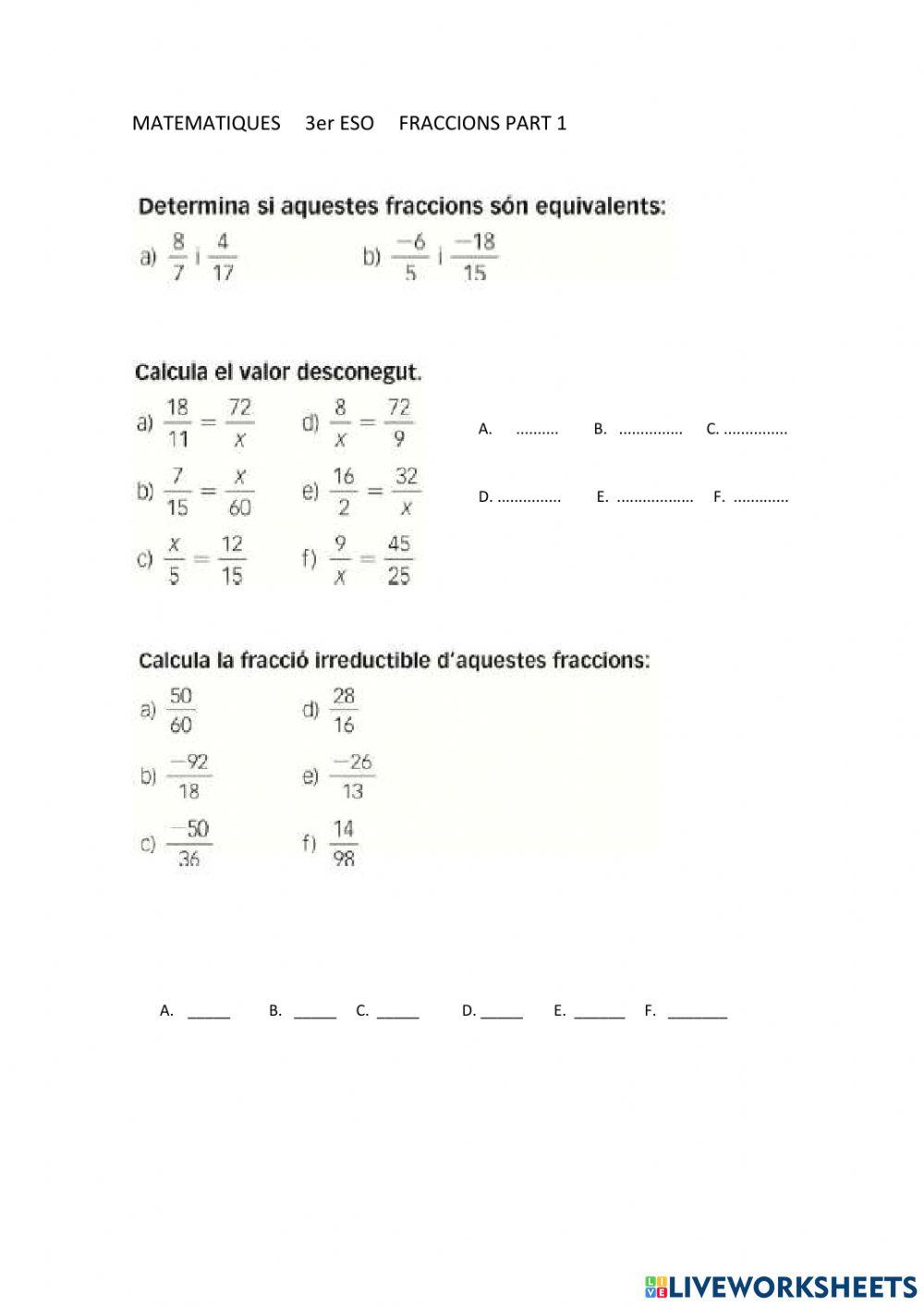 Fraccions 3er ESO Fraccions 3er ESO