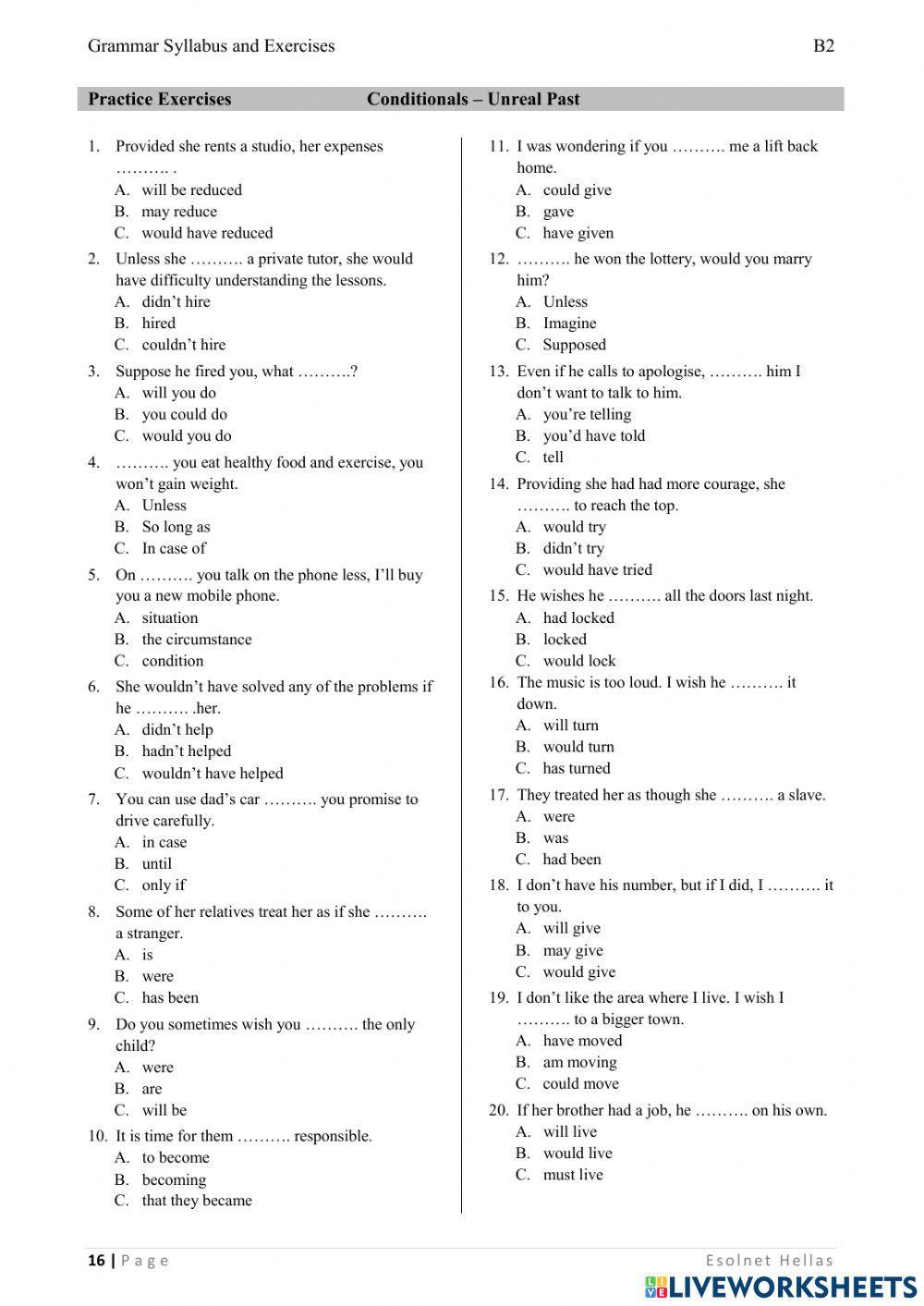 LRN B2 CONDITIONALS-UNREAL PAST