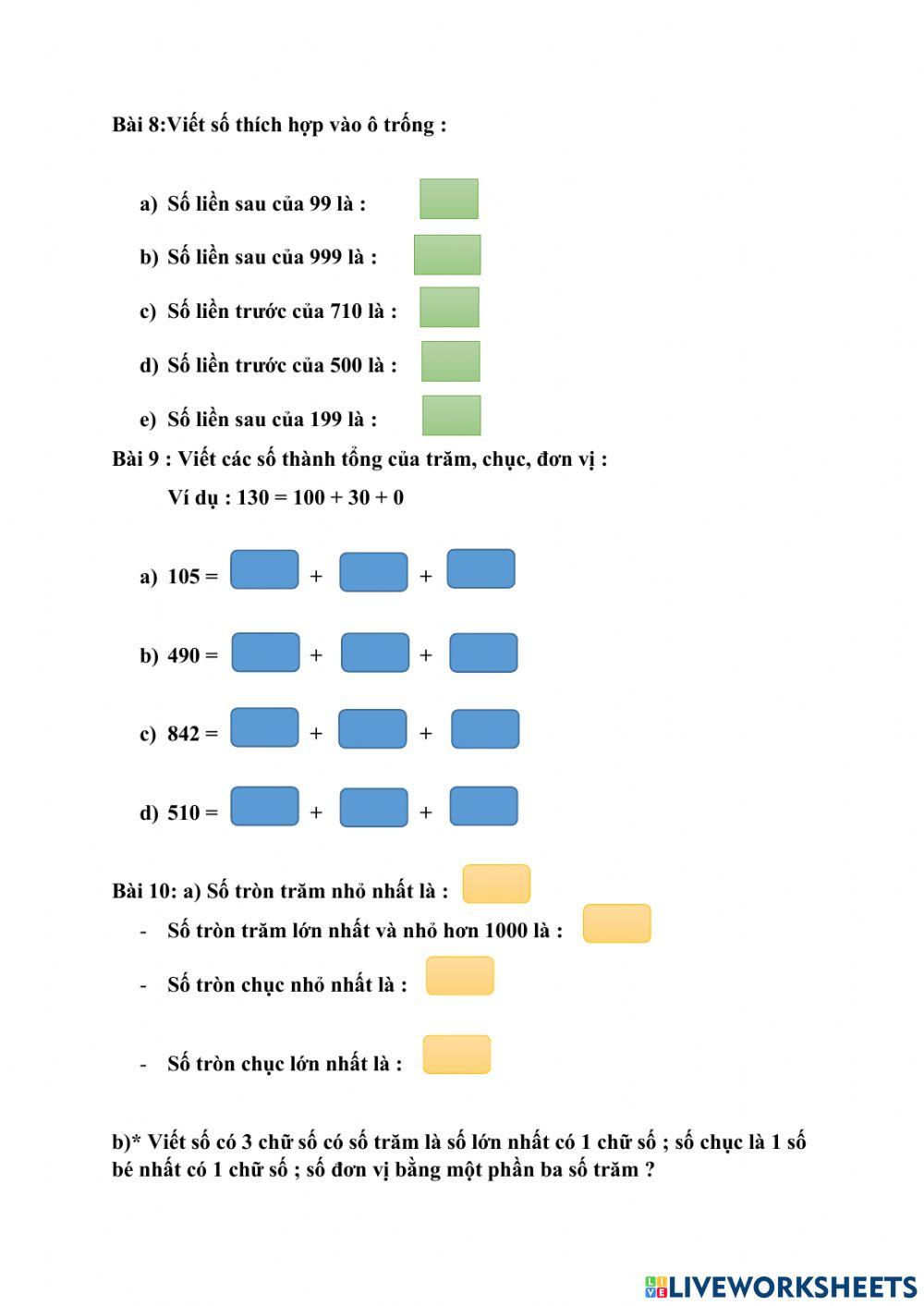 PHIẾU BÀI TẬP CUỐI TUẦN TOÁN LỚP 2 - TUẦN 27