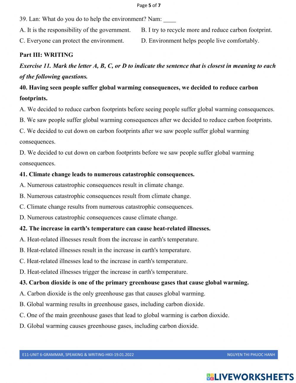E11-UNIT 6-Speaking, Writing & Grammar