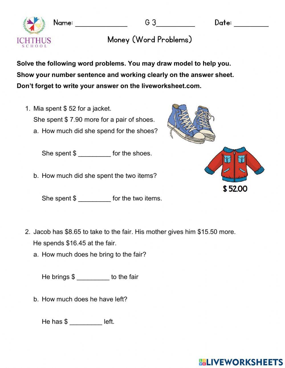G3 Money - Word Problem G3 Money - Word Problem