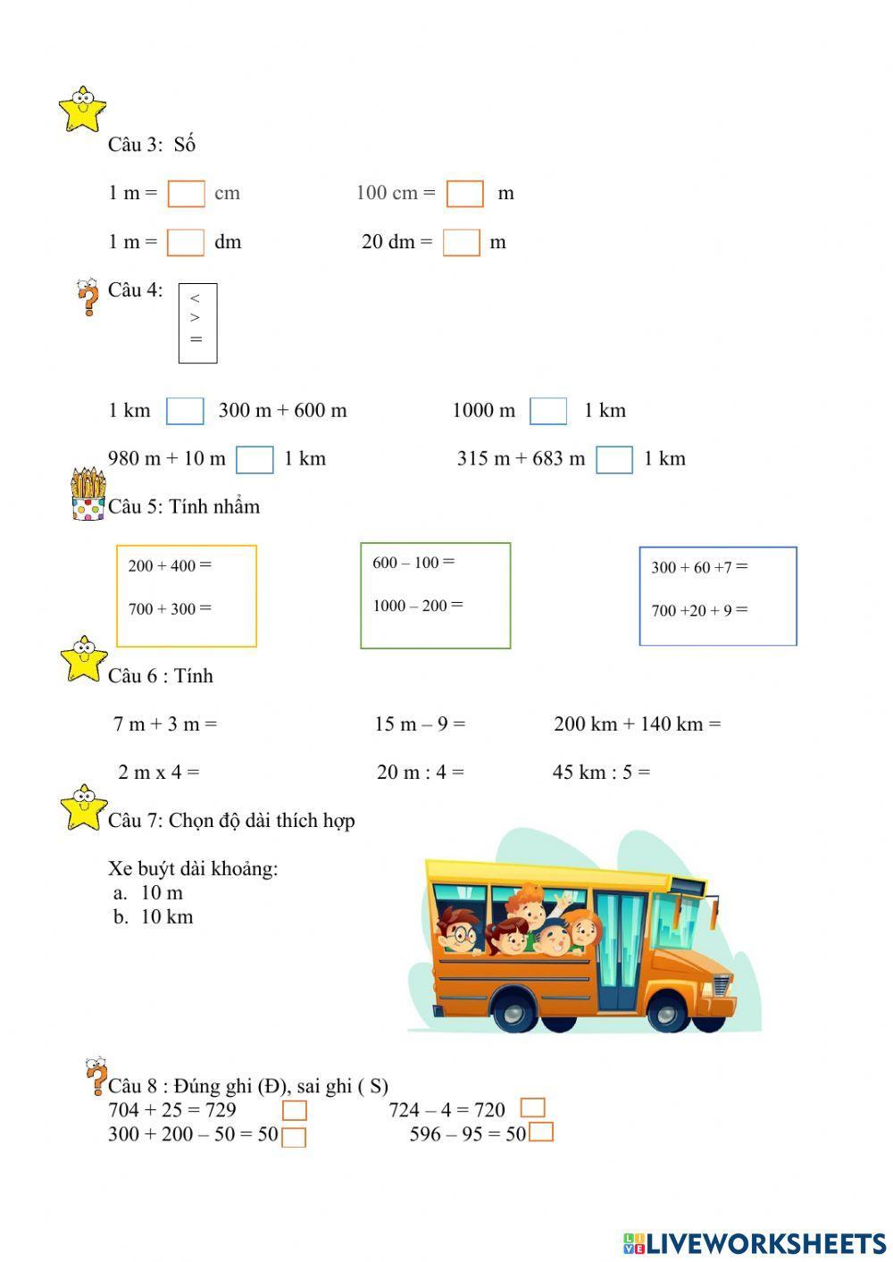PHIẾU BÀI TẬP CUỐI TUẦN TOÁN LỚP 2 - TUẦN 29
