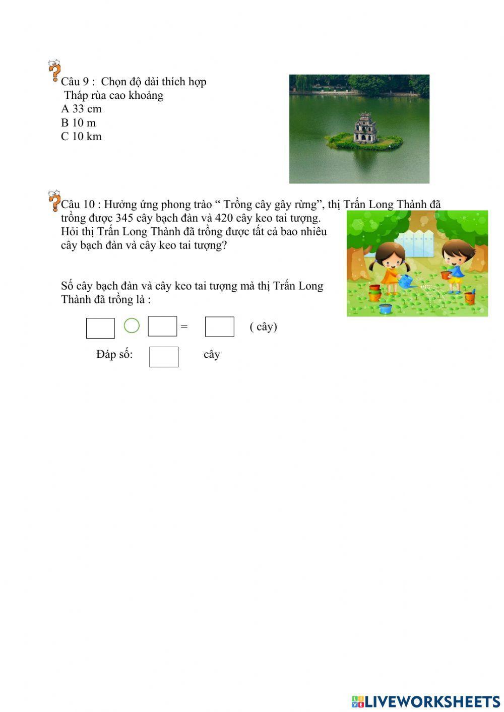 PHIẾU BÀI TẬP CUỐI TUẦN TOÁN LỚP 2 - TUẦN 29