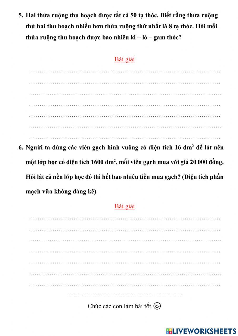 Bài toán ôn tự luận