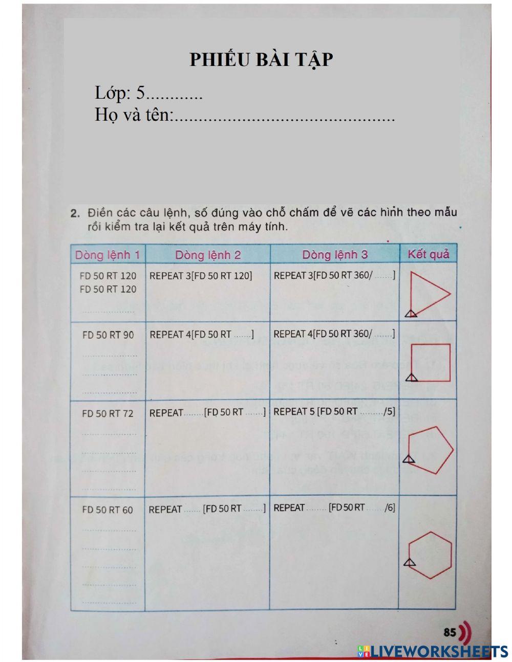 Phiếu bài tập Chủ đề 4 -logo-lớp 5-Tin học
