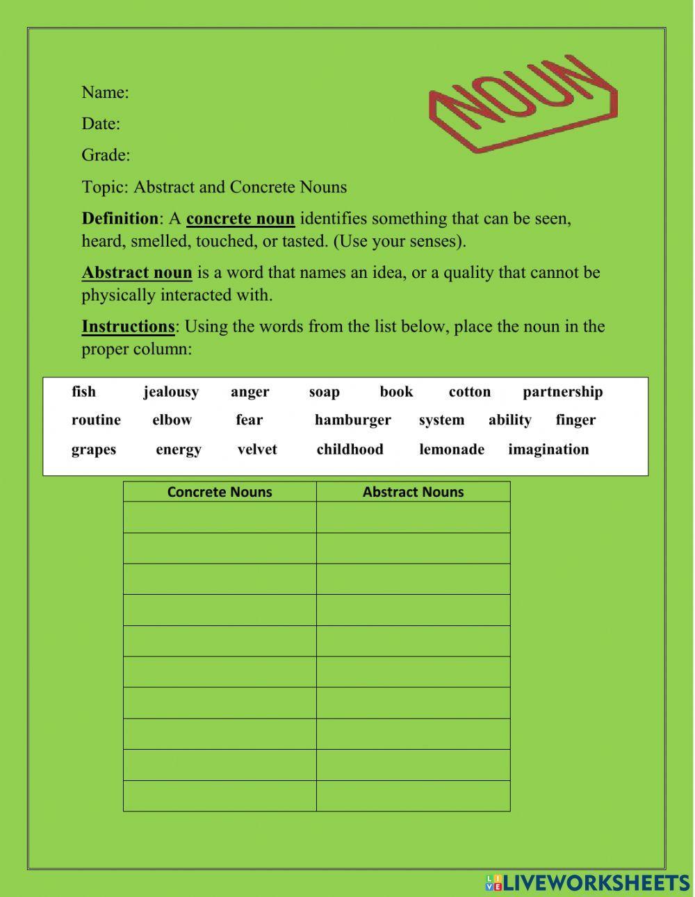 Concrete, Abstract and Collective Nouns worksheet | Live Worksheets concrete-abstract-and-collective-nouns-worksheet-live-worksheets