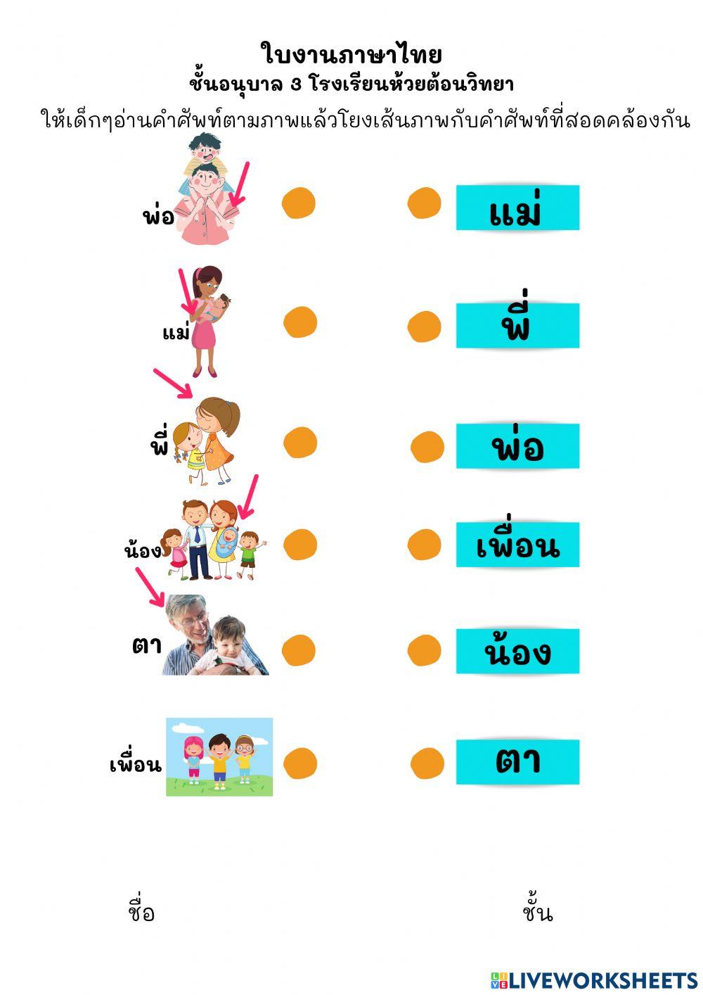 คำศัพท์พื้นฐานอนุบาล