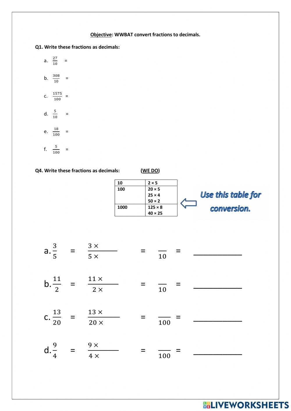Convert Fractions to Decimals