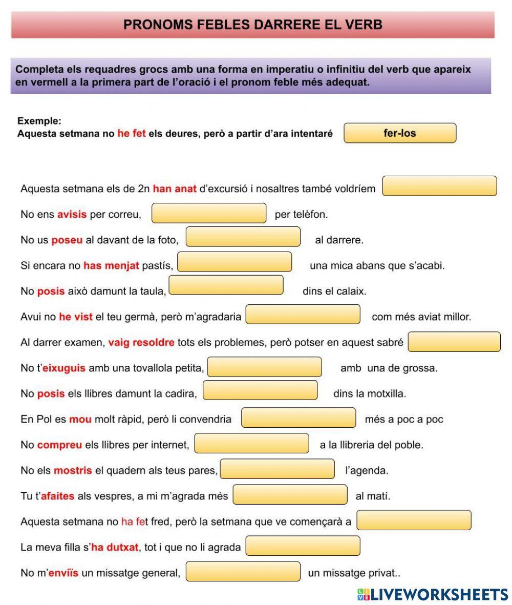 Pronoms febles darrere el verb