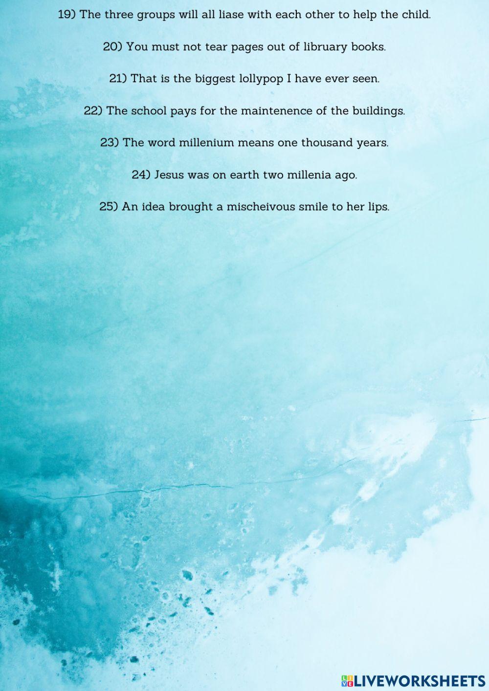 Misspelt List 3 Exercise Misspelt List 3 Exercise