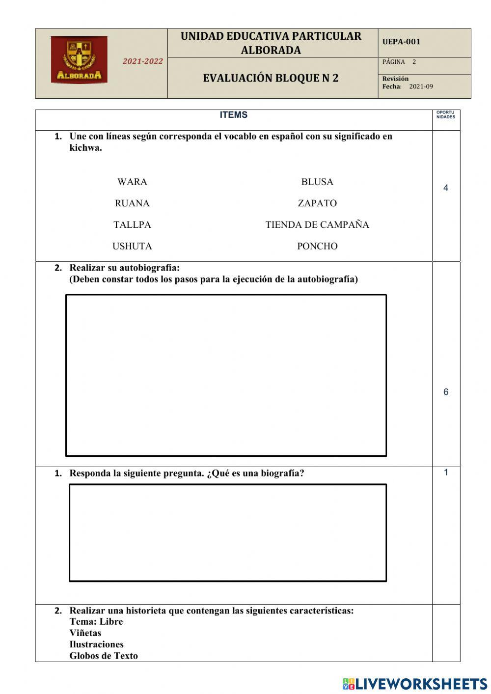 Evluacion de Lengua y Literatura