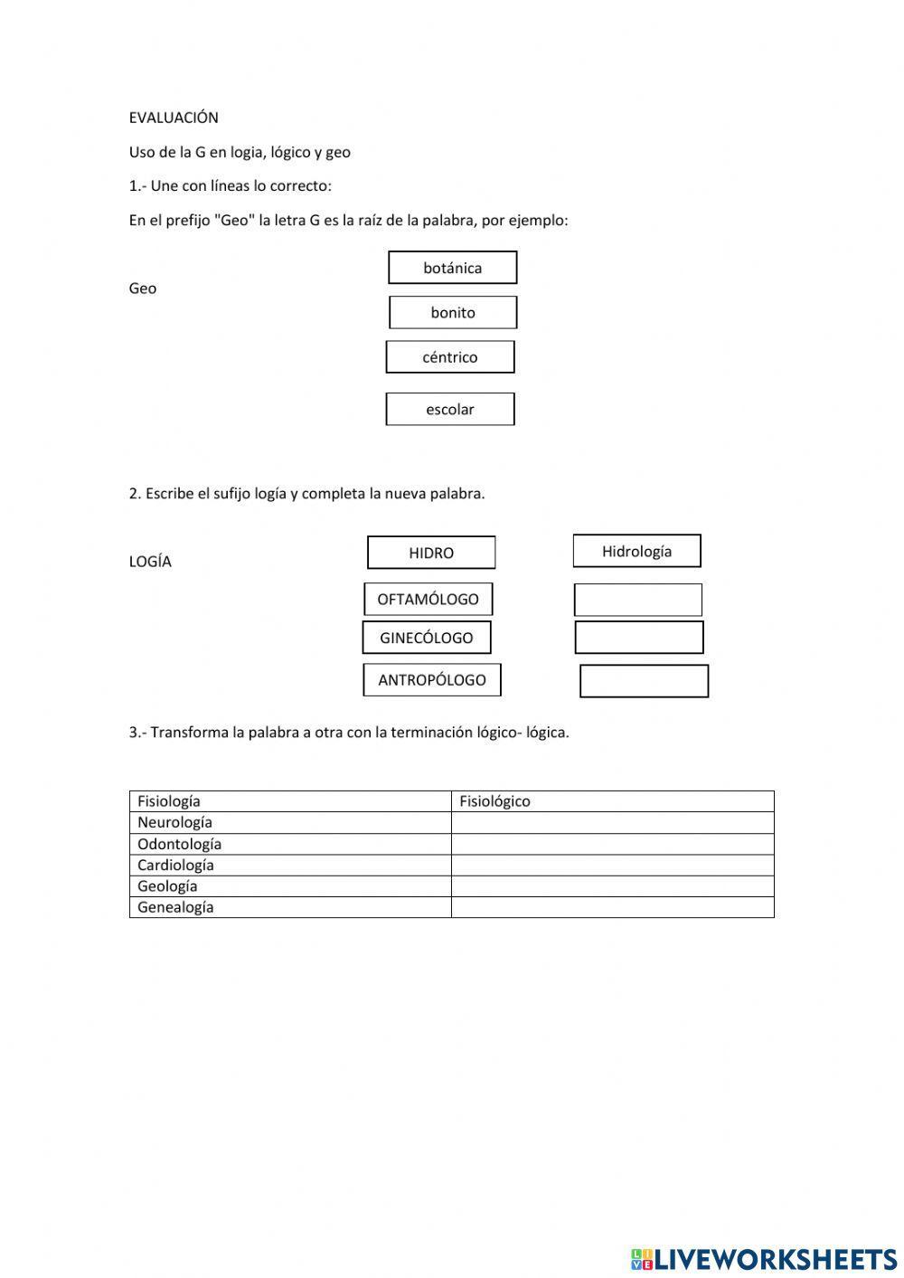 Uso de la g en logía, geo, lógico