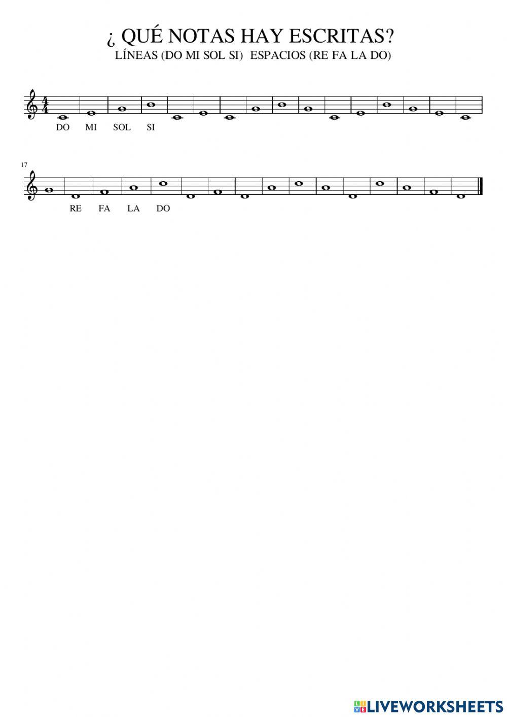 Reconociendo las notas de la escala de do en el pentagrama