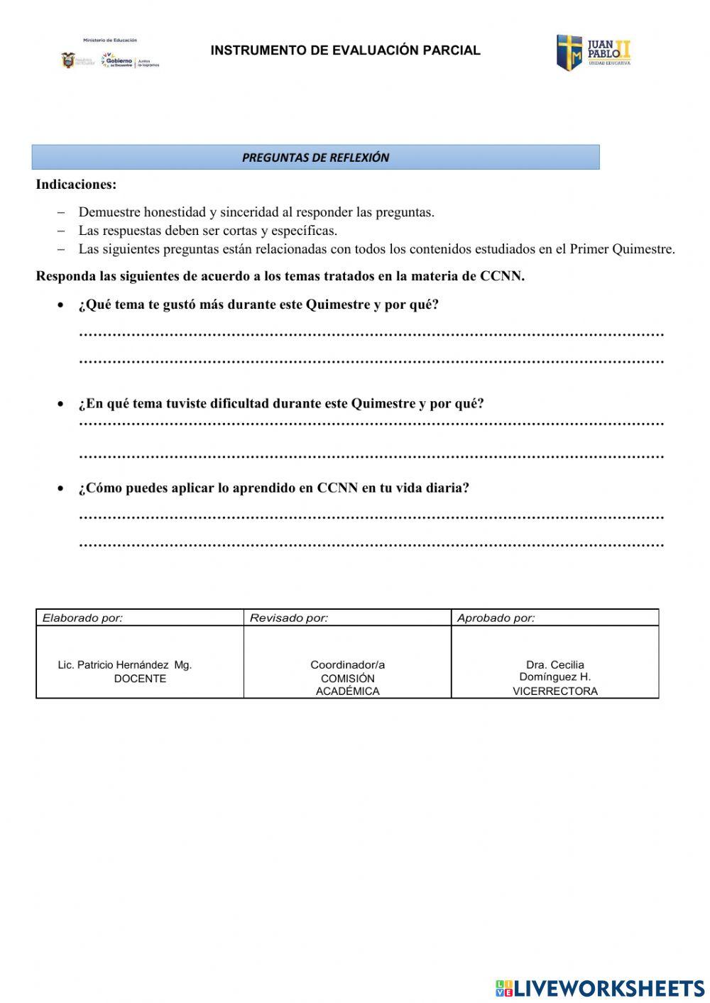 Evaluación Quimestral CCNN 2022