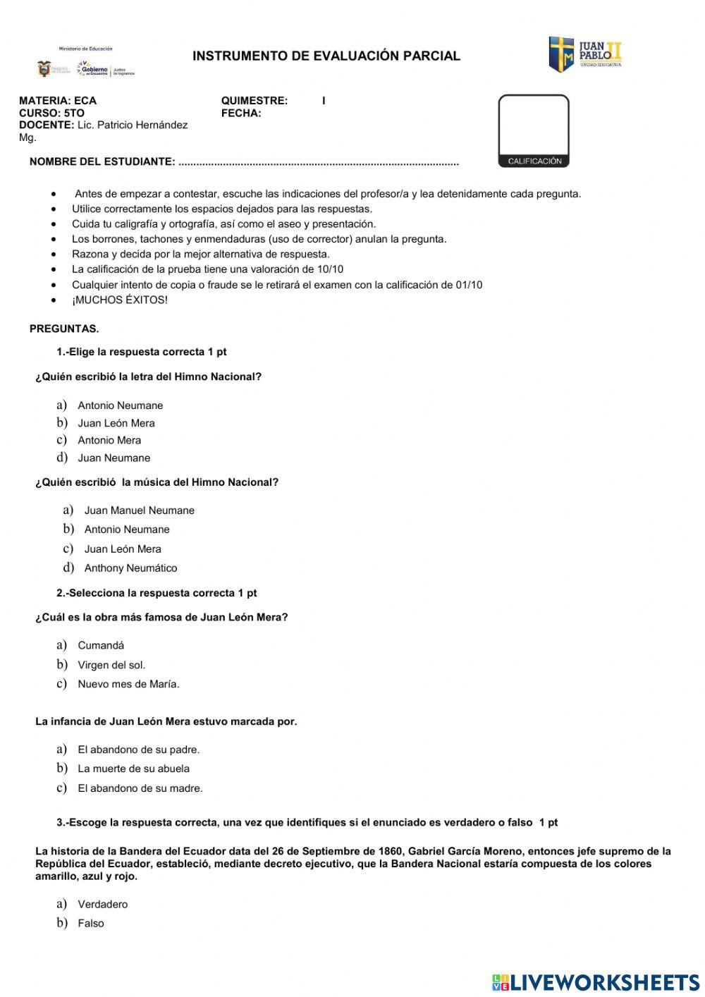 Evaluación Quimestral 2022 ECA