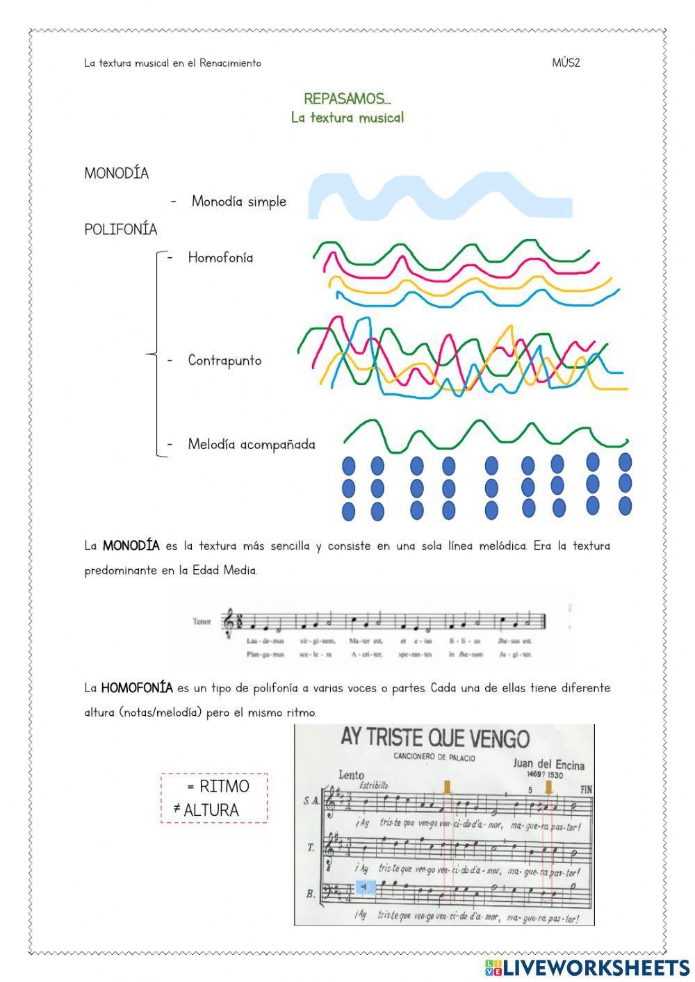 La textura musical. Desde el Renacimiento hasta hoy.