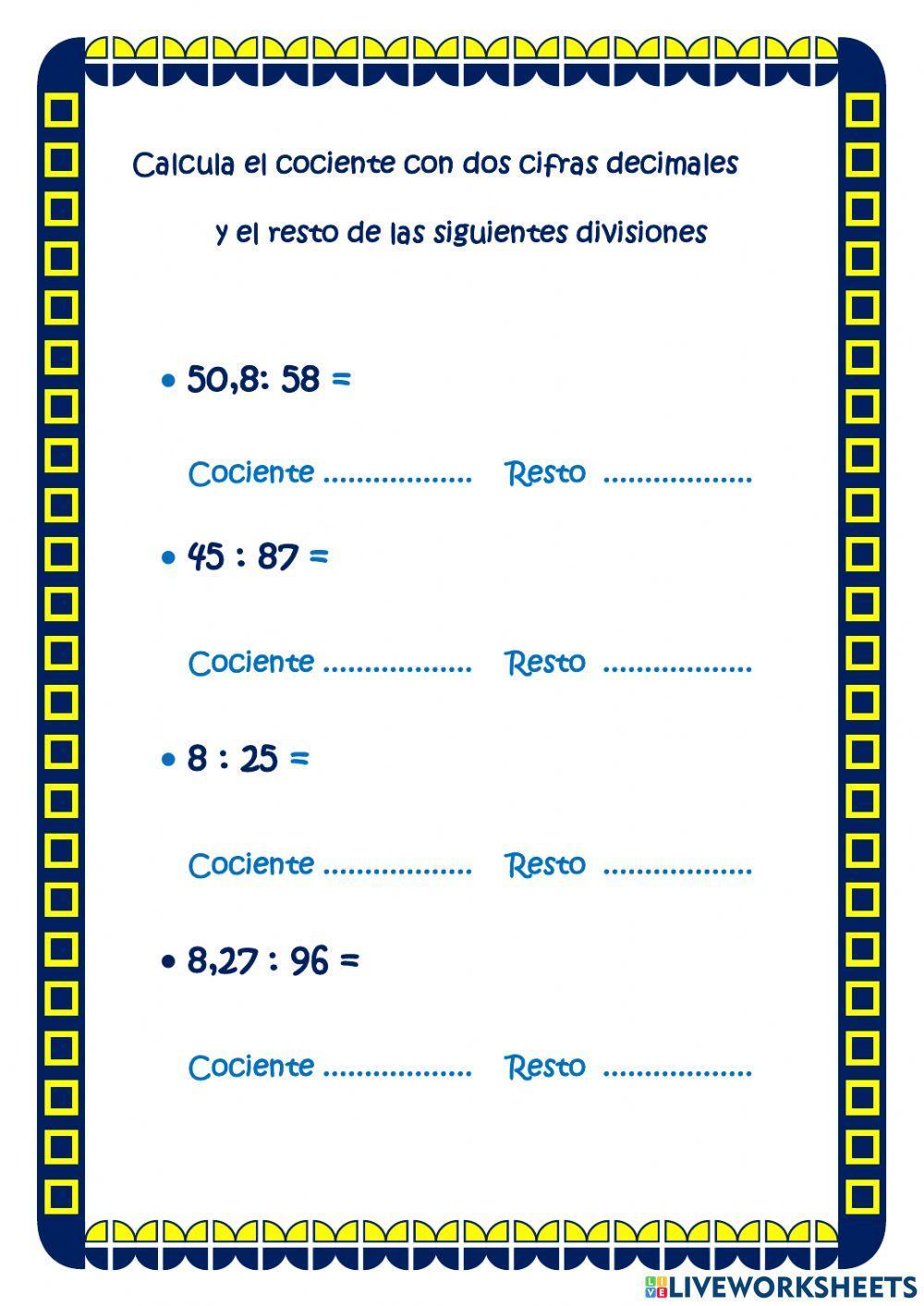Divisiones con cociente decimal