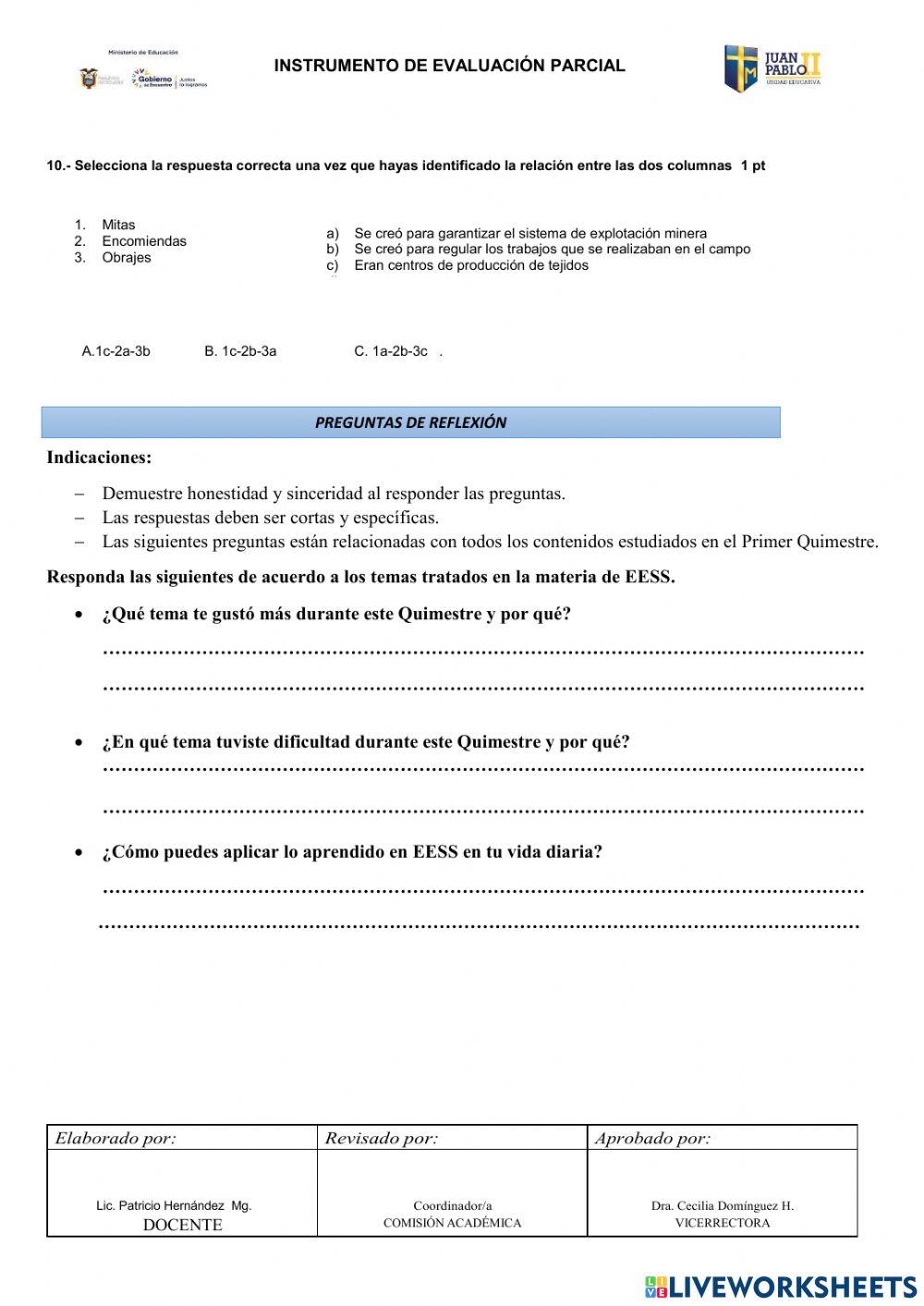 Evaluación Quimestral EESS 2022