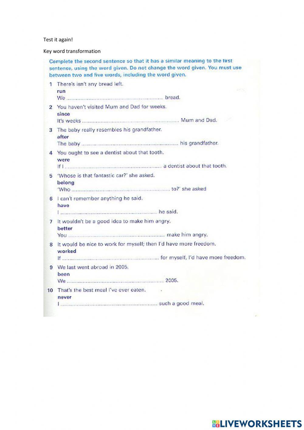 Test it key word transformation 1