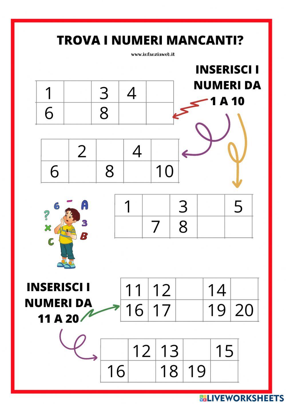 Trova i numeri mancanti Trova i numeri mancanti