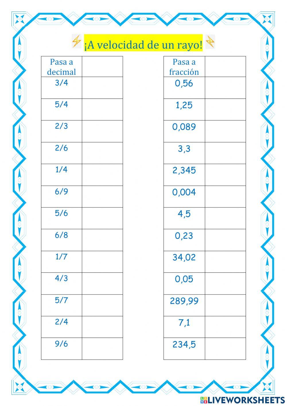 Fracciones y números decimales