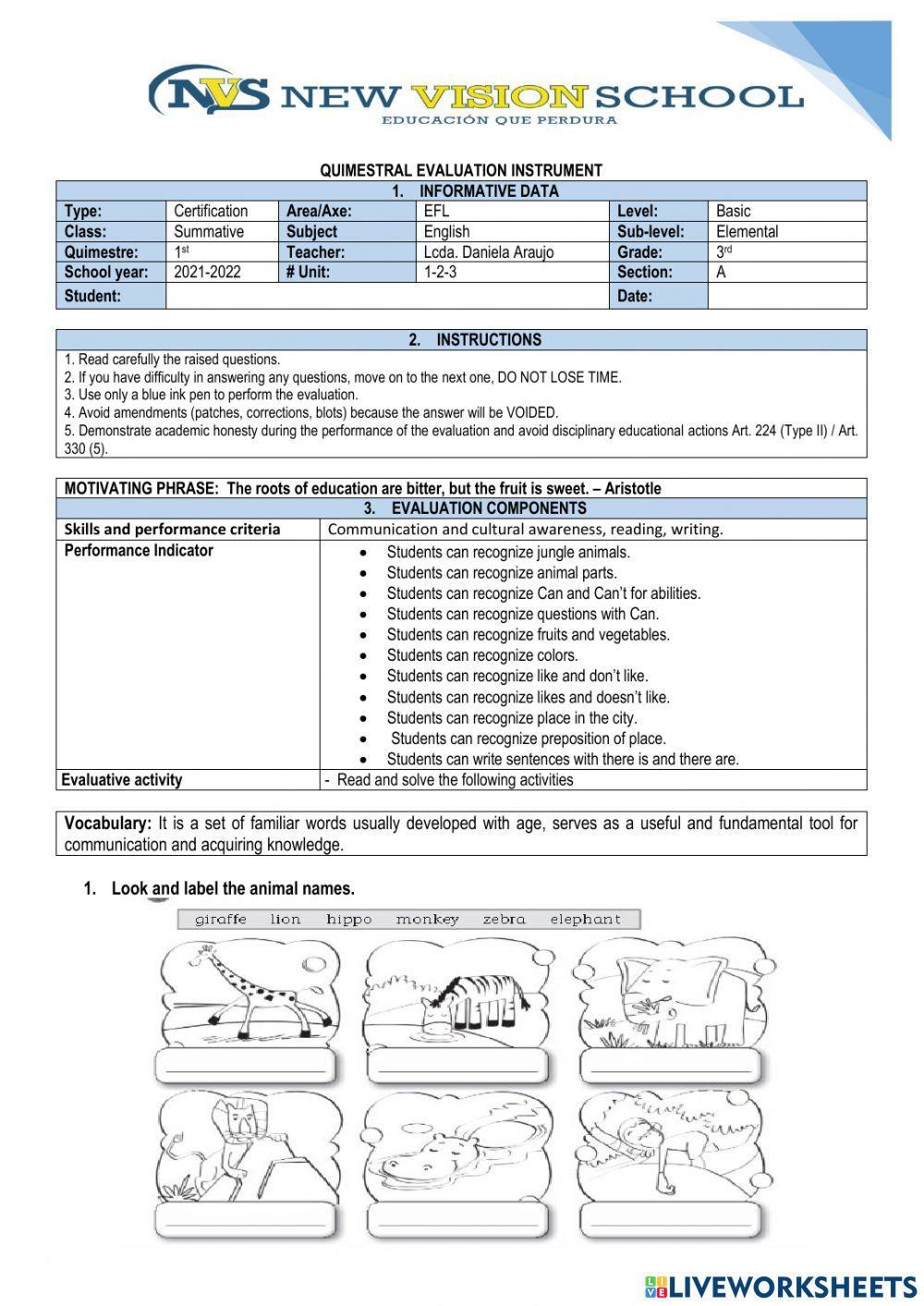 Quimestral evaluation 1
