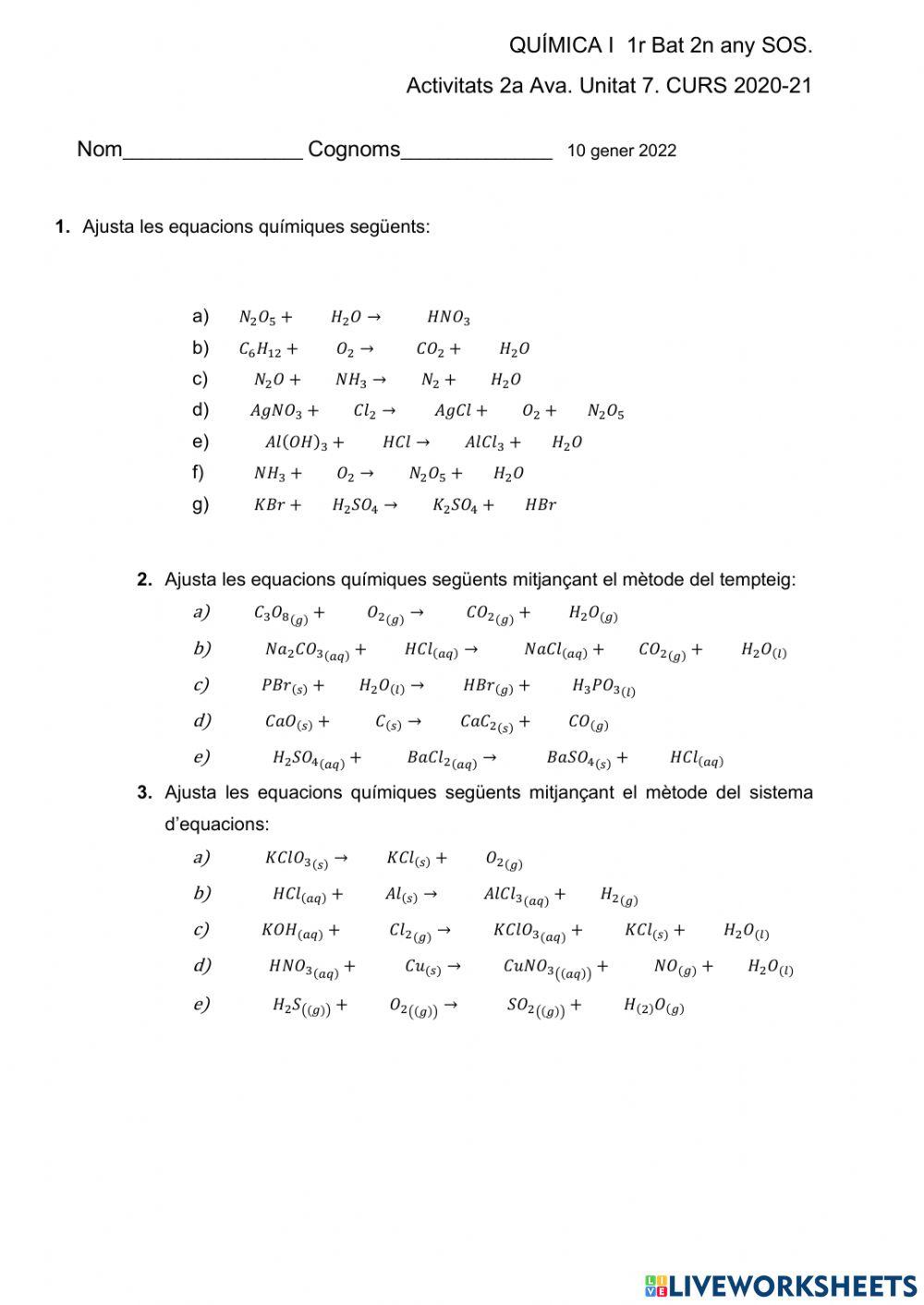 UD7-Reaccions químiques-Igualacions