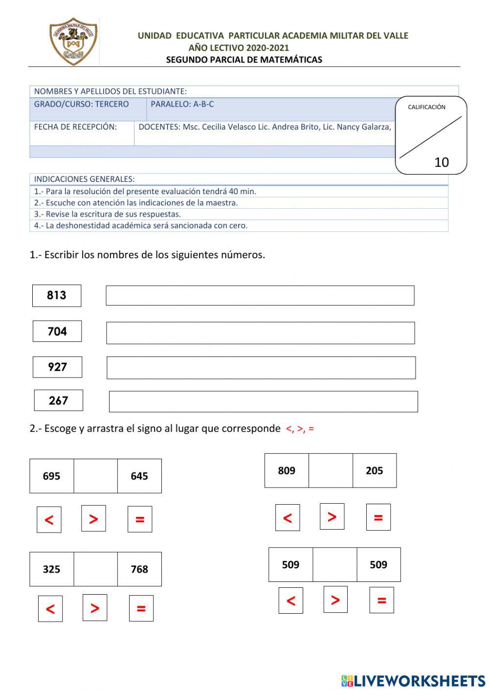 Segundo parcial matemáticas