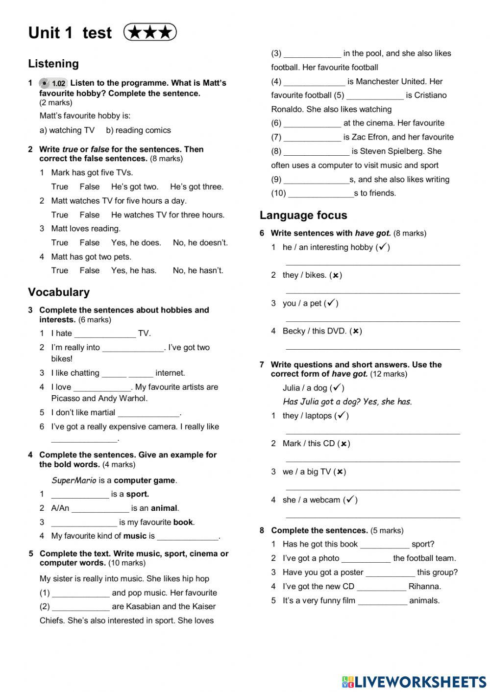 EP1 TEST Unit 1 Higher