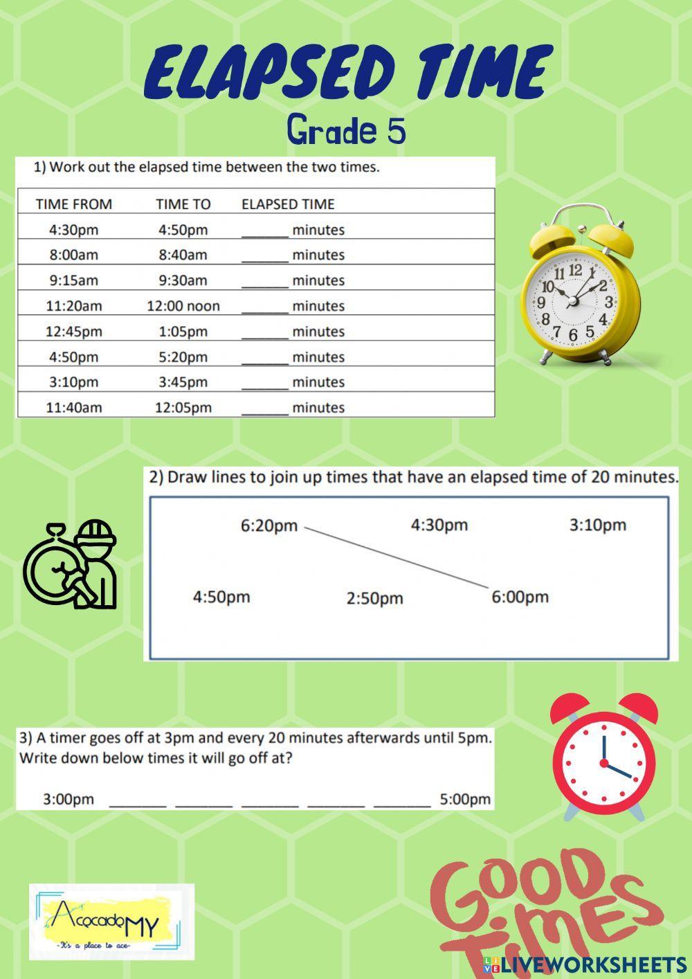 Elapsed Time Worksheet A
