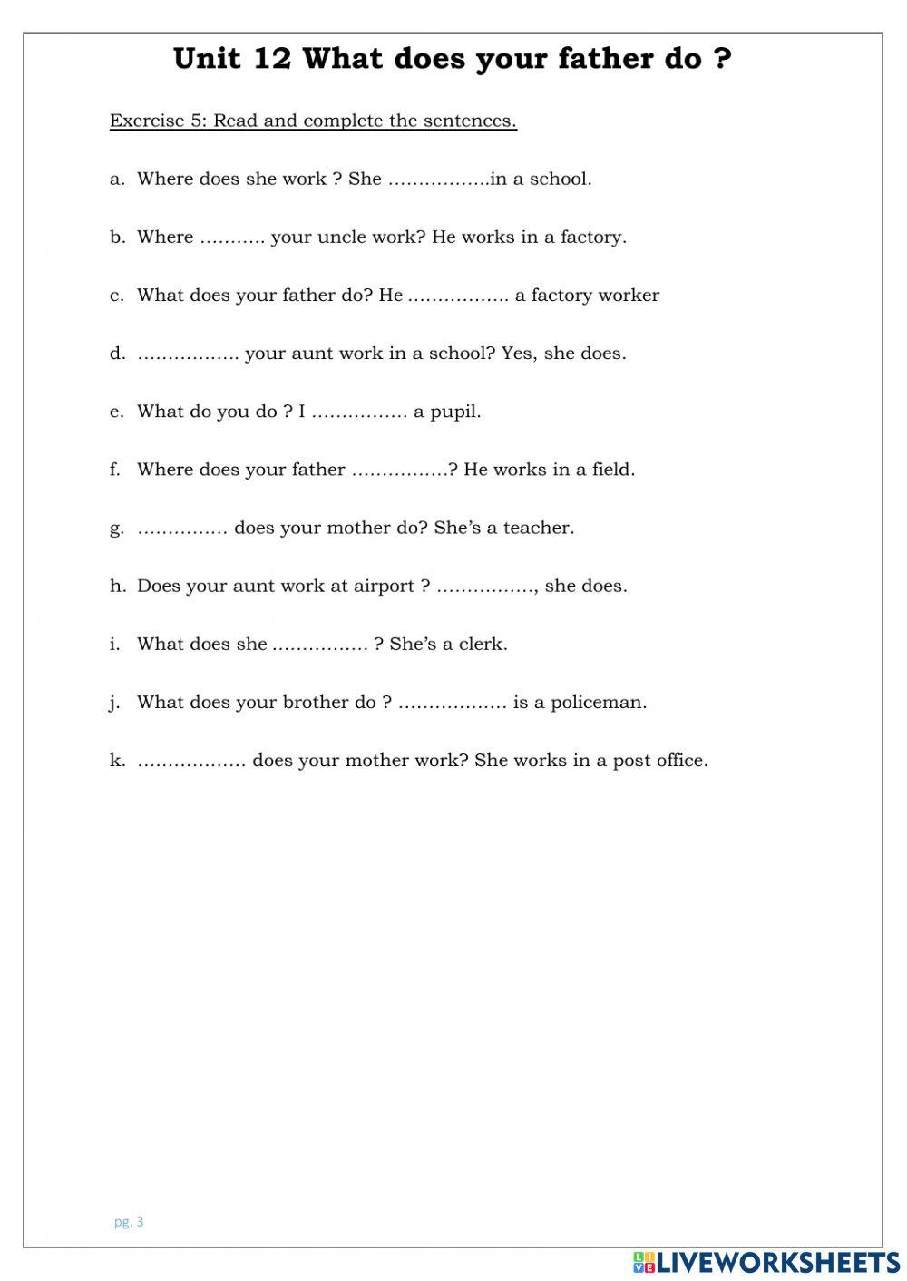 Grade 4- Unit 12: What does your father do