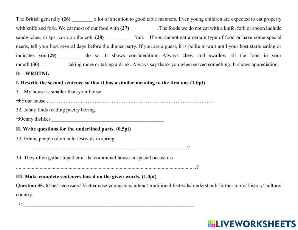 First Term Final Test - Grade 8
