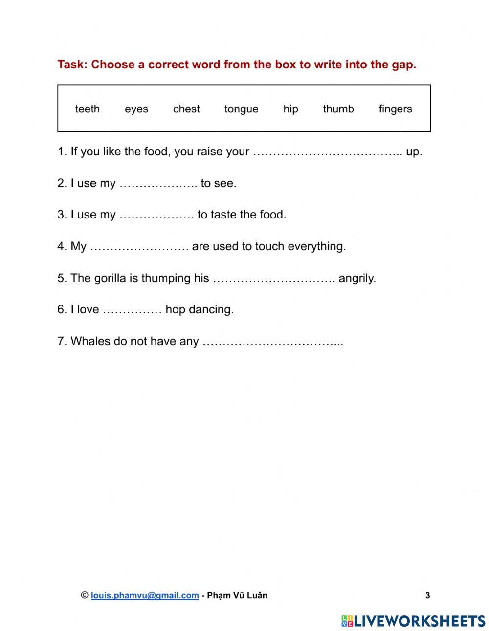 MOVERS Wordlist: At the doctor's - Body Vocabulary Part 1