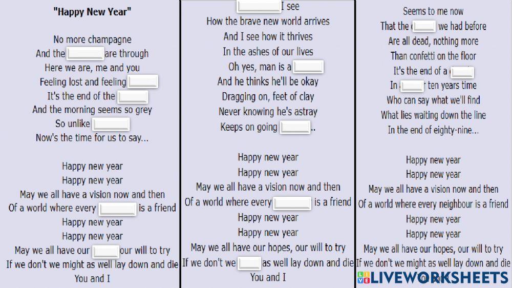 Finish the lyrics: Happy New Year song