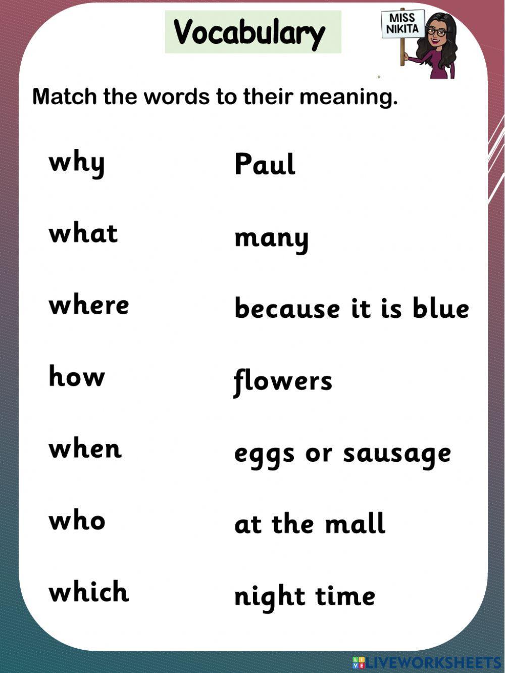 Vocabulary - question words