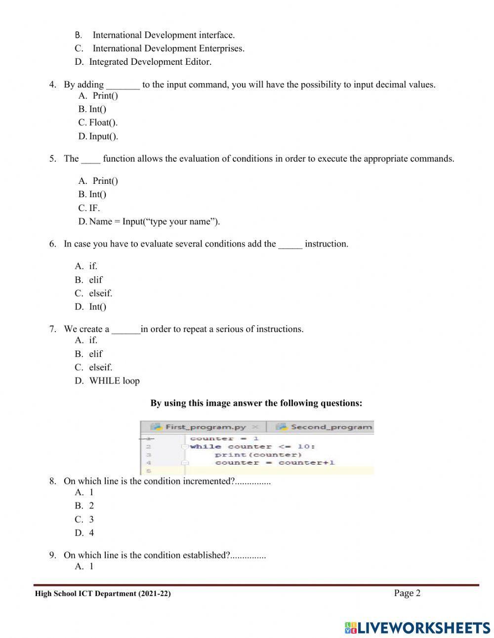 Python | Free Interactive Worksheets | 1765363