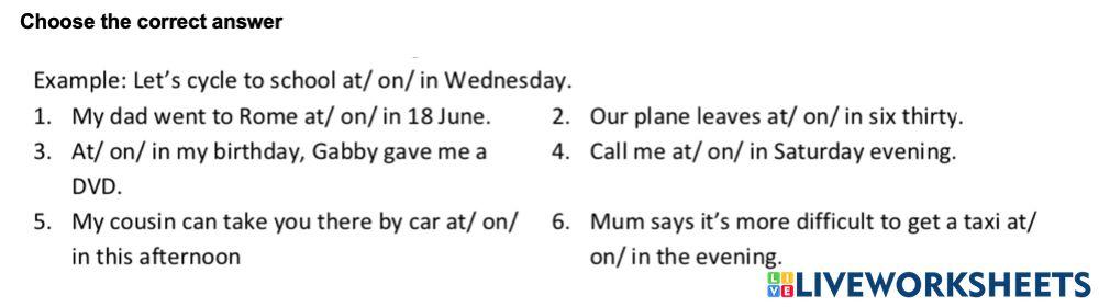 Prepositions of time in at on