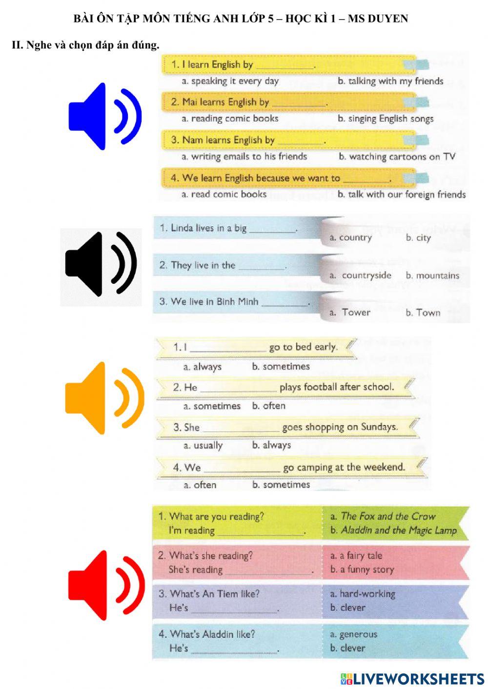 Bài tập ôn thi HKI - Tiếng Anh 5