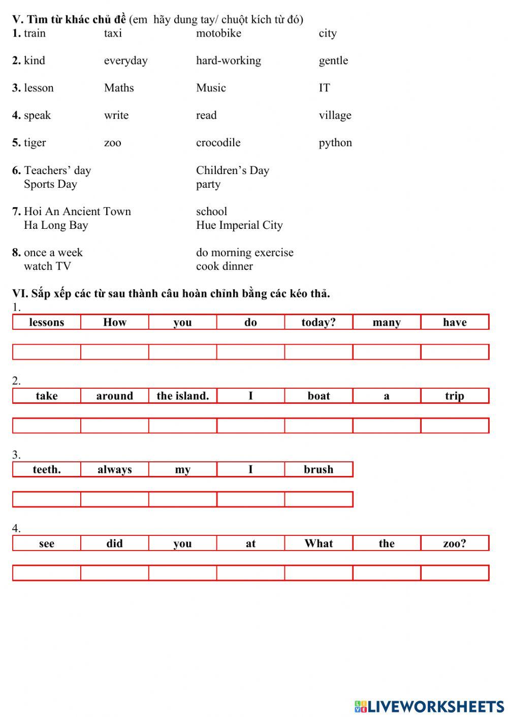 Bài tập ôn thi HKI - Tiếng Anh 5