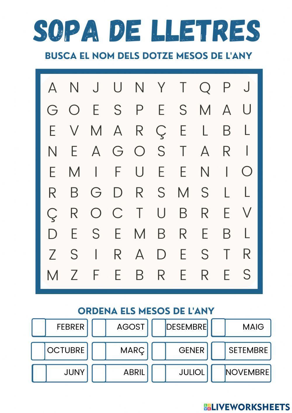 Sopa de  lletres: Els mesos de l'any