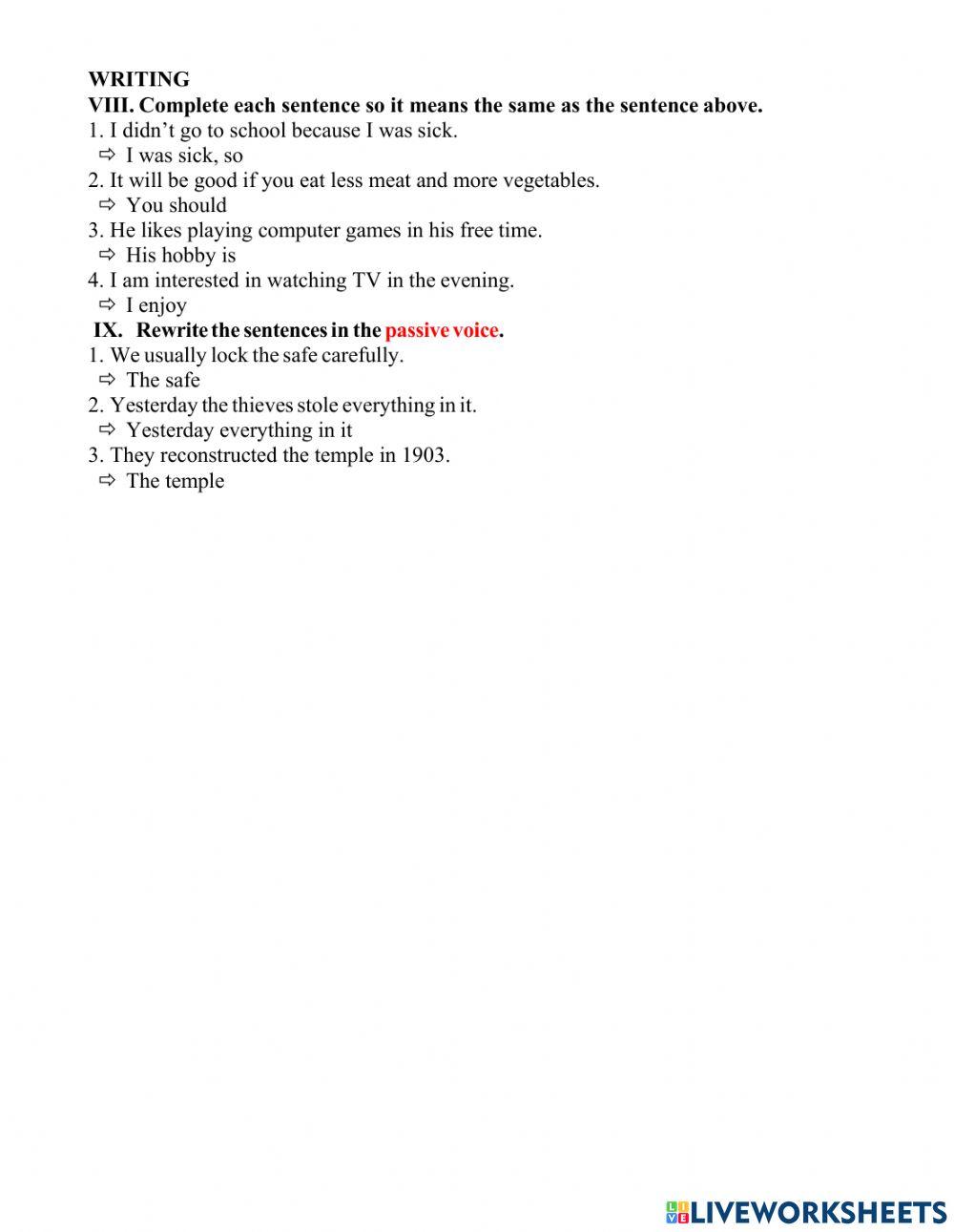 E7 Revision for the first term test