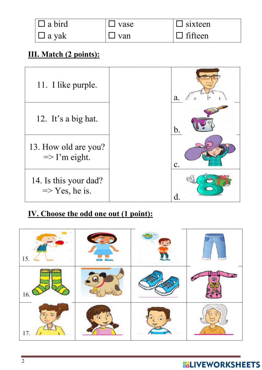 The first test grade 2 - school years 2021-2022