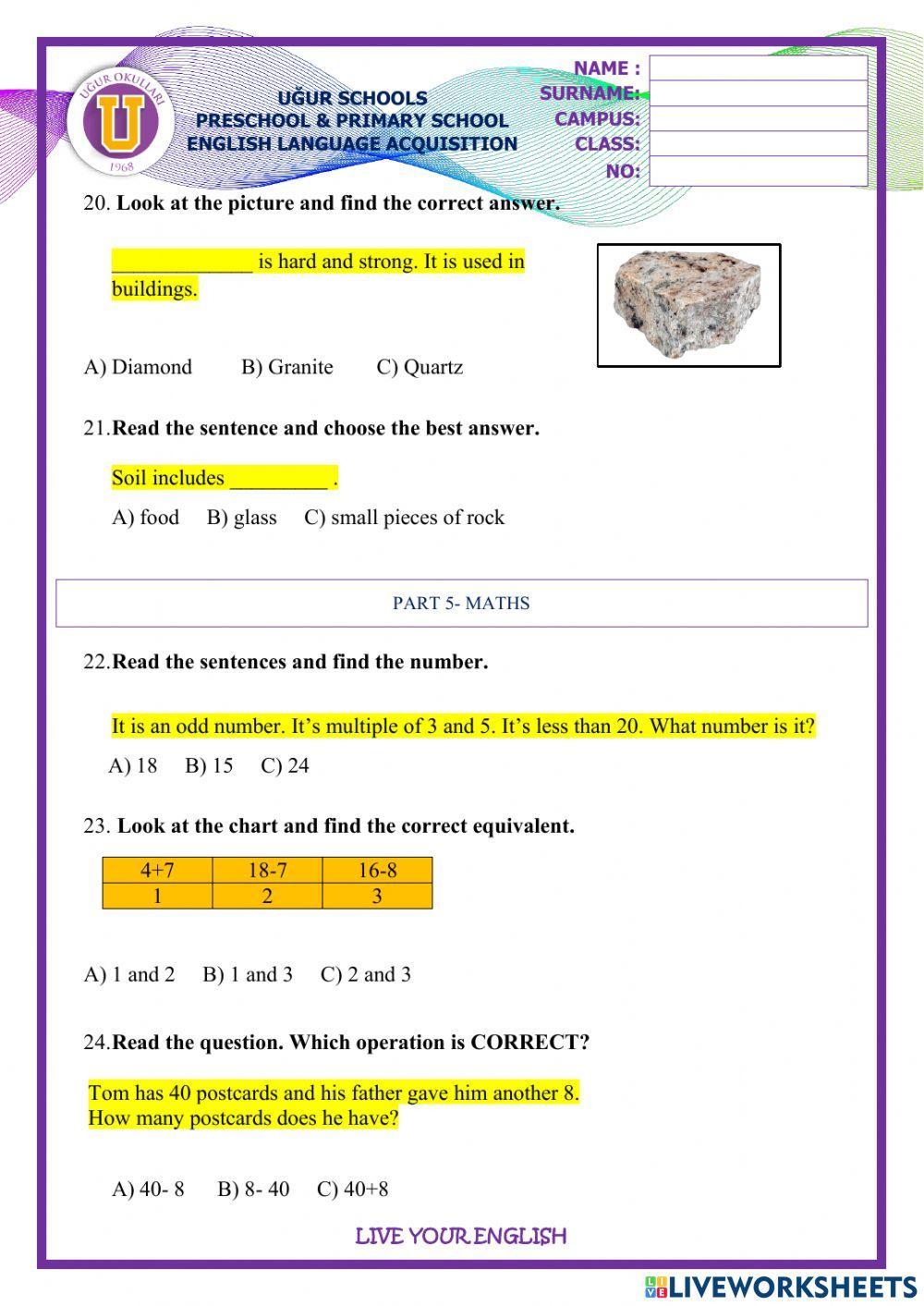 Grade 2-URT 2 Practice Test