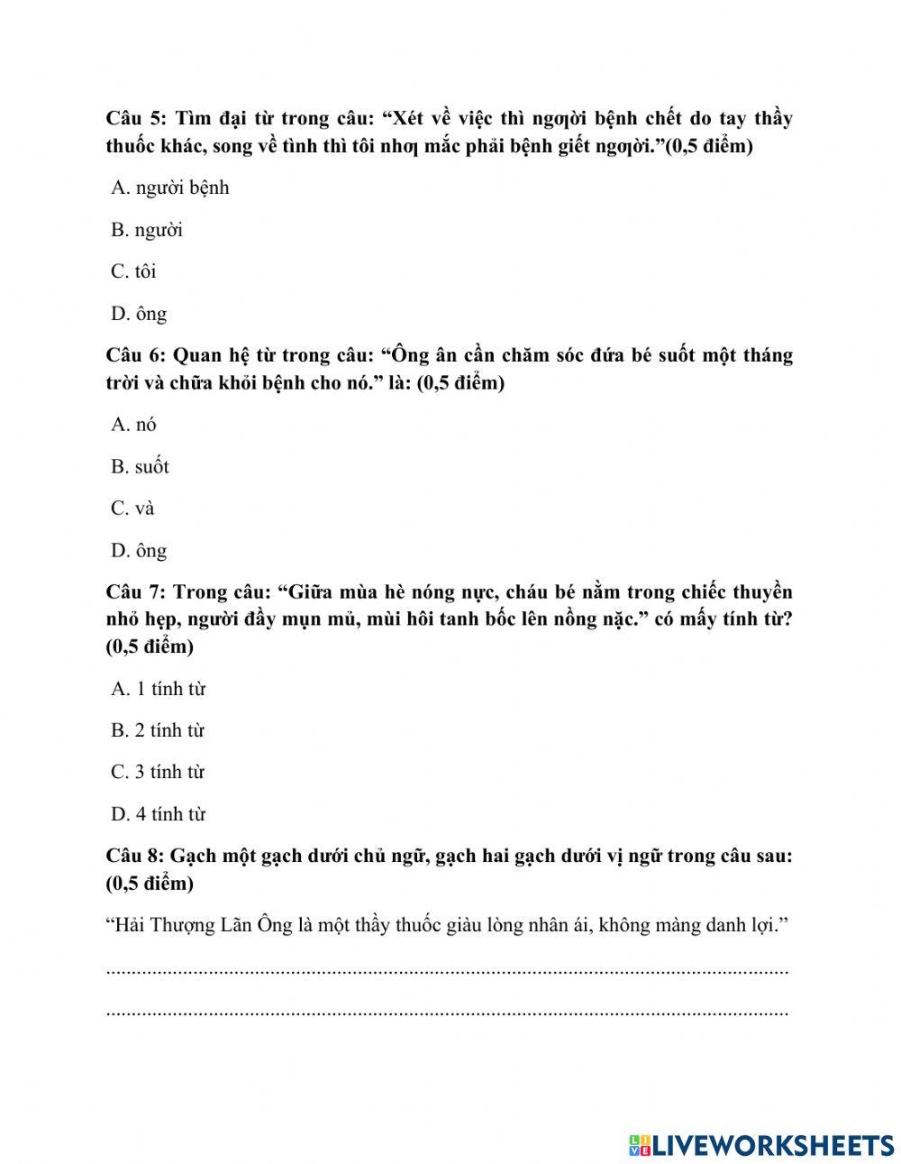 Bài kiểm tra tiếng việt cuối kì